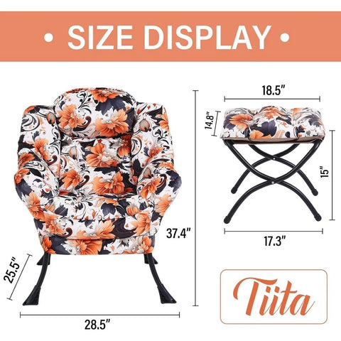 Tiita Lazy Chair with Ottoman, Modern Large Accent Lounge Chair, Leisure Sofa Armchair with Ottoman, Reading Chair