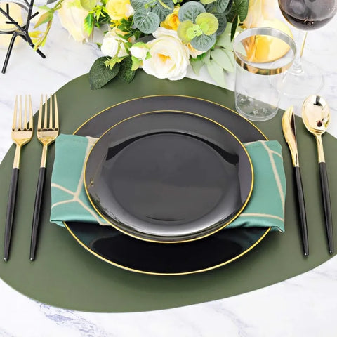 150pcs Black and Gold Dinnerware Set - Plastic Plates and Silverware for Birthdays, Parties, Weddings