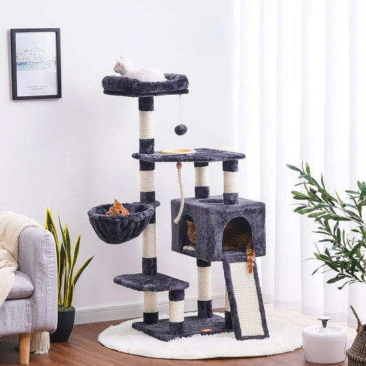 Cat Tree, Cat Tower for Indoor Cats with Scratching Board, Multi-Level Cat Furniture Condo with Feeding Bowl