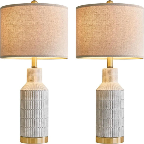 25" Table Lamps Set of 2 - Bedside Lamps - Modern for Living Room - White Washed Ceramic Bedroom Lamps Set of 2