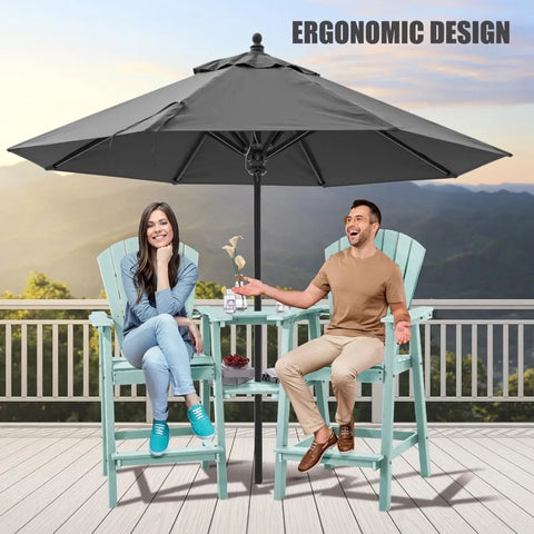 Tall Adirondack Chairs Set of 2,Recycled Poly Balcony Chair with Double Connecting Tray Patio Stools Weather Resistant Navy Blue