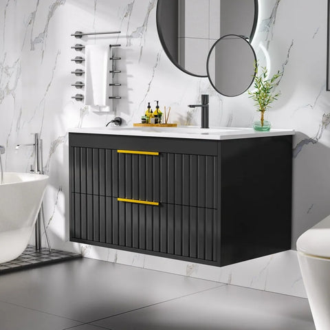 Bathroom Vanity with Sink, Floating Vanity Bathroom Sink Cabinet Wall Mount, Soft-Close Function 2 Large Drawers