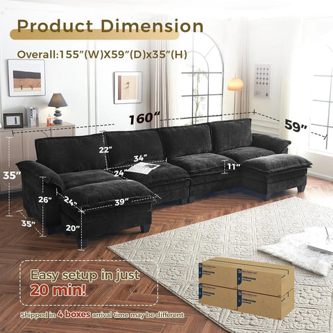 Modular Cloud Couch Sectional Sofa, Comfy Sectional Couches for Living Room,Oversized Cloud Sectionals With Movable Ottoman