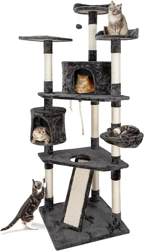 79 Inch Cat Tree, Multi-Level Cat Tower with Scratching Posts and Play House, Indoor Cat Furniture Condo Kitty Activity Cen