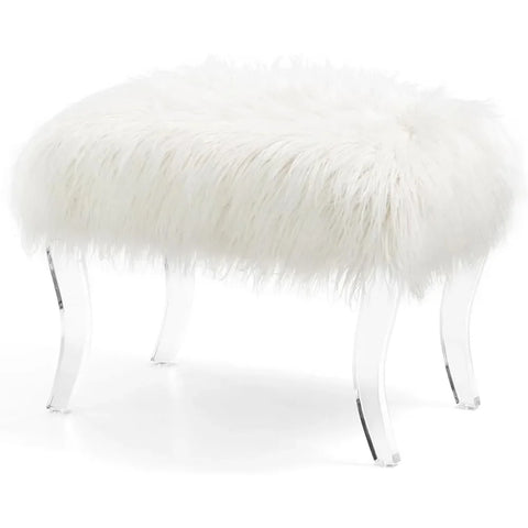 Ottoman Footstool, Modern Style White Faux Fur Dressing Stool with Acrylic Legs Decorative Bench for Bedroom, Footstool