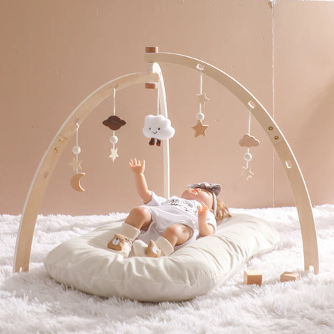 Baby Montessori Toys Wooden Gym Frame Splint Triangle Newborn Activity Gym Frame Star Cloud Hanging Pendant Baby Rattle Toys