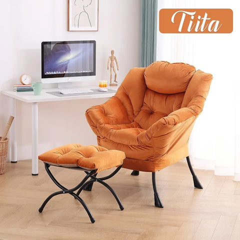 Tiita Lazy Chair with Ottoman, Modern Large Accent Lounge Chair, Leisure Sofa Armchair with Ottoman, Reading Chair