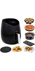 Evolution Air Fryer, 6.8 Quart, Stainless Steel, Ceramic Cooking Basket, with Deluxe Accessory Kit and Recipe Book