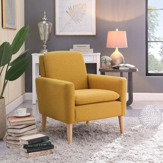 Lohoms Modern Accent Fabric Chair Single Sofa Comfy Upholstered Arm Chair Living Room Furniture Mustard Yellow