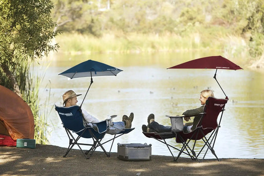 -Brella Reclining Beach Chair (Midnight Blue) - 3-Position Adjustability, Detachable Footrest - 3-Way Swiveling UPF 50+ Umb