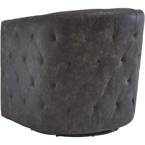 Brentlow Tufted Barrel Accent Swivel Chair, Distressed Black