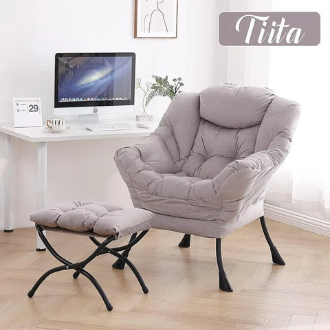 Tiita Lazy Chair with Ottoman, Modern Large Accent Lounge Chair, Leisure Sofa Armchair with Ottoman, Reading Chair