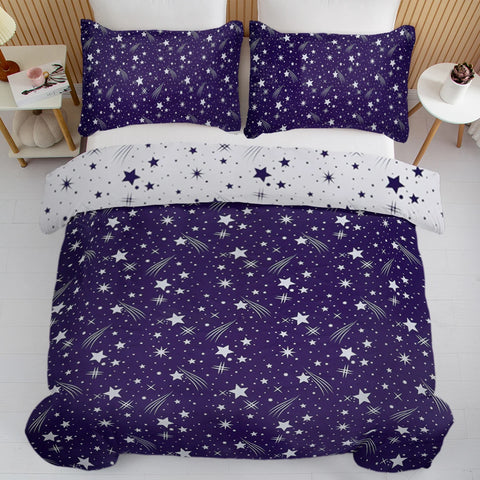 3pc Meteor Shower with Blue Background Bedding Set Quilt Cover with Zipper Closure 1 Duvet Cover and 2 Pillowcases