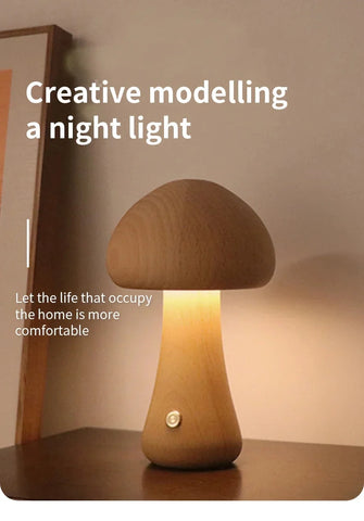 New INS LED Night Light With Touch Switch Wooden Cute Mushroom Bedside Table Lamp  Bedroom Childrens Room Sleeping Night Lamps