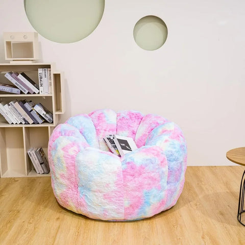 Bean Bag Chairs for Adults with Filler, 36" Memory Foam Bean Bag Sofa Chair with Flower Armrest Design Faux Fur Comfy Reading