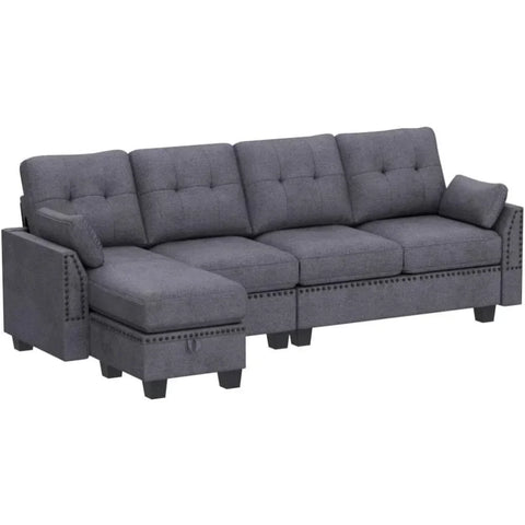 Reversible Sectional Sofa L-Shape Sofa Convertible Couch 4-Seater Sofas Sectional for Apartment Dark Grey