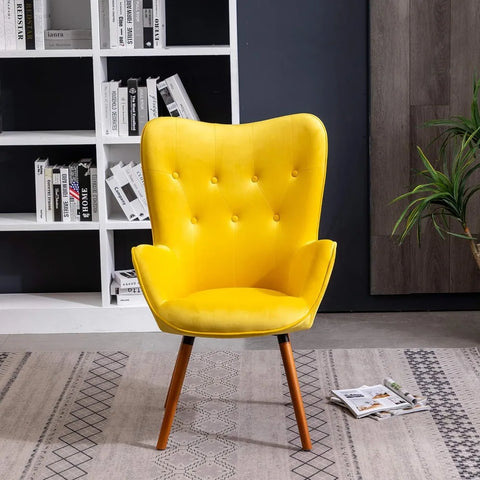 Roundhill Furniture AC155YL Doarnin Silky Velvet Tufted Button Accent Chair, Yellow 30D x 41.5W x 26.8H in