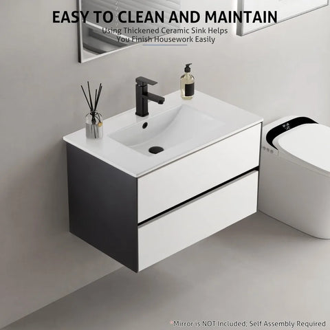 30" Bathroom Vanity Cabinet with Undermount Ceramic Sink Combo,2 Big Drawers & Matte Black Faucet