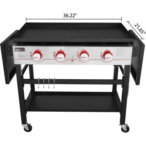 GB4000 36-inch 4-Burner Flat Top Propane Gas Grill Griddle, for BBQ, Camping, Red