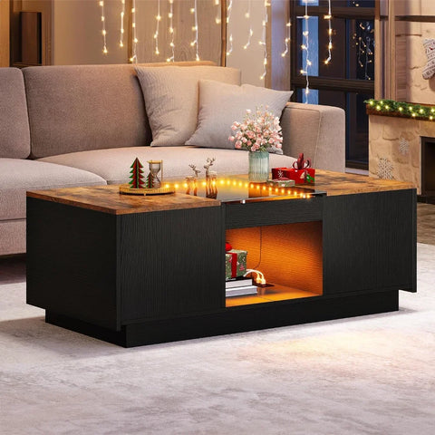 LED Coffee Table with LED Lights,Large Living Room Center Tables with USB Ports and Type-C Modern Coffee Table with Storage