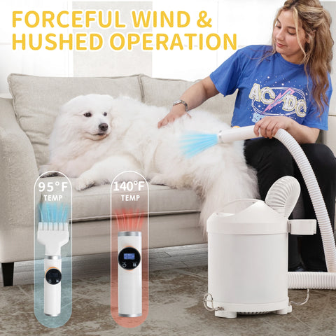 1600W Pet Hair Smart Dryer Blower, Intelligent Dog Grooming Quiet Drying Blower with 4 Different Nozzles and 1 Hose, 4-in-1 Pet