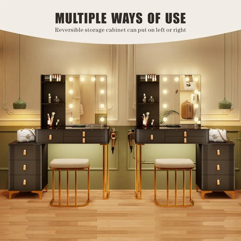 Makeup Vanity with Lights-Vanity Desk with 10 Light Bulbs&3 Color Lighting Modes- Vanity Desk ,desk with mirror,dressing table