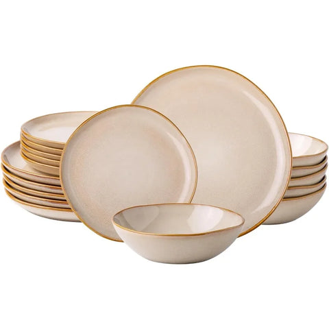 Ceramic Dinnerware Sets,Handmade Reactive Glaze Plates and Bowls Set,Highly Chip and Crack Resistant