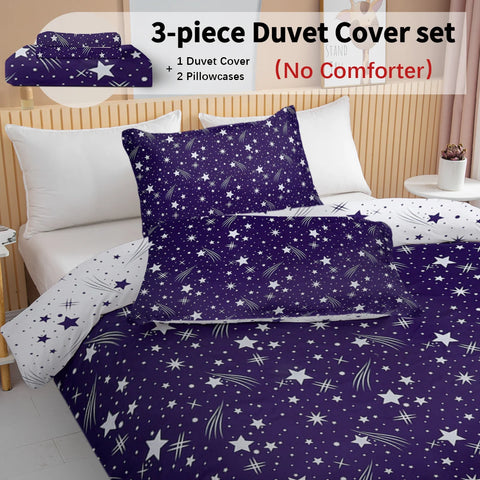 3pc Meteor Shower with Blue Background Bedding Set Quilt Cover with Zipper Closure 1 Duvet Cover and 2 Pillowcases