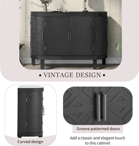 47" Accent Storage Cabinet, Retro Wooden Cabinet with Antique Pattern Doors and Large Storage Space, Sideboards