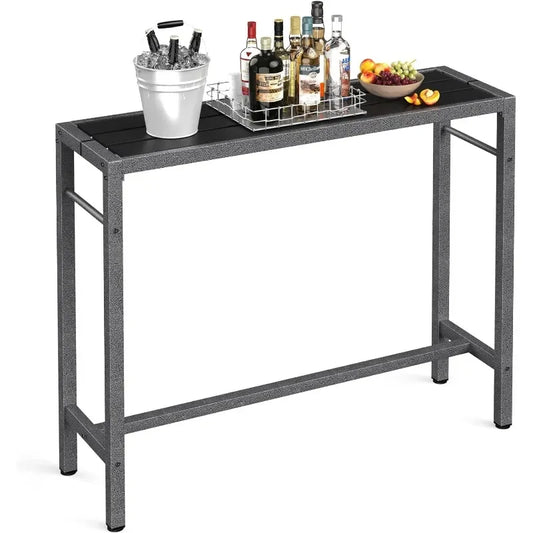 Mr IRONSTONE Outdoor Bar Table 47'' Patio Table Pub Height Dining Table with Waterproof Top and Hammer Finish Stand