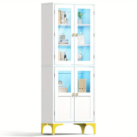 Storage Cabinet with Doors & LED Lights Pantry Cabinet Kitchen Storage Organizer