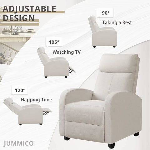 Recliner Chair Adjustable Home Theater Single Fabric Recliner Sofa Furniture with Thick Seat Cushion and Backrest Modern