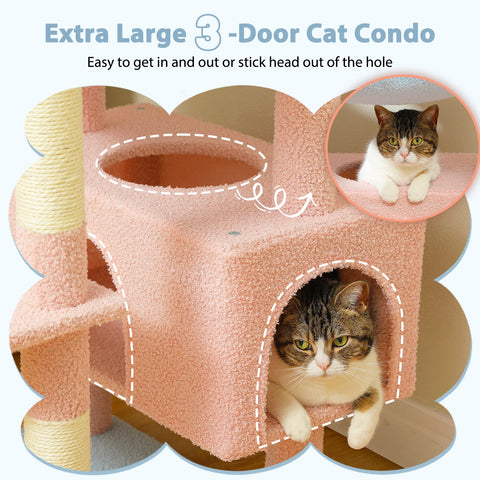 H184CM Large Cat Tower with Sisal Scratching Posts Spacious Condo Perch Stable for Kitten Multi-Level Tower Indoor Cozy Hummocks