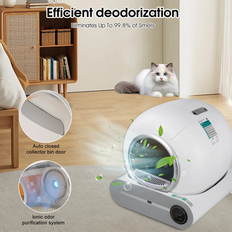 Self-Cleaning Cat Litter Box, Automatic Scooping and Odor Removal, App Control Support 2.4G WiFi, Smart Automatic Cat Litter Box