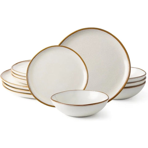 Ceramic Dinnerware Sets,Handmade Reactive Glaze Plates and Bowls Set,Highly Chip and Crack Resistant