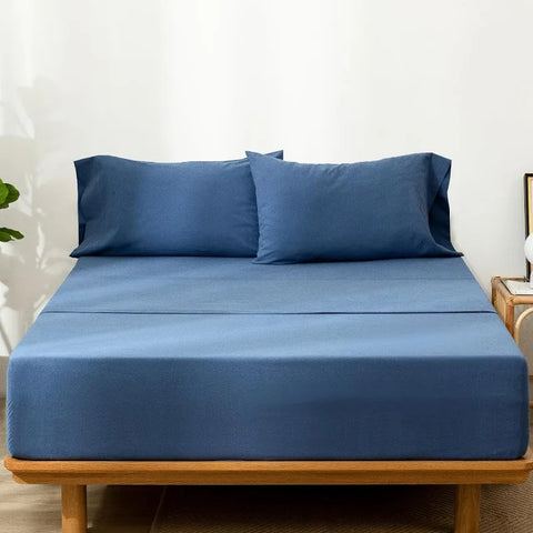 Bedding Sheet Set 100% Washed Cotton Linen Like Textured Breathable Durable Soft Comfy