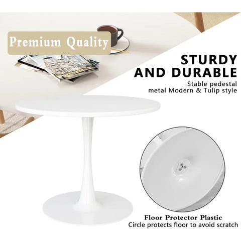 Round Dining Table, Kitchen Dining Table 2-4 People with MDF Table Top & Pedestal Base