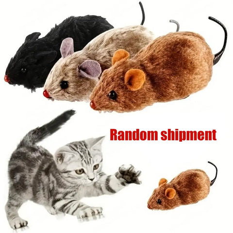 Cat Toys Wind Up Fake Toy Indoor Plush Mice Realistic Racing Hunting Fun Interactive Kitten Play Pet Entertainment Prank Party