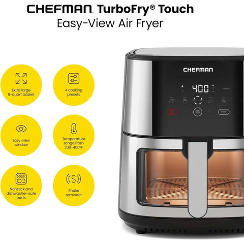 CHEFMAN Easy-View Air Fryer – 8 Qt Family Size with Viewing Window, One-Touch Digital Control with 4 Presets