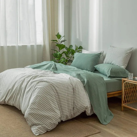 Bedding Sheet Set 100% Washed Cotton Linen Like Textured Breathable Durable Soft Comfy