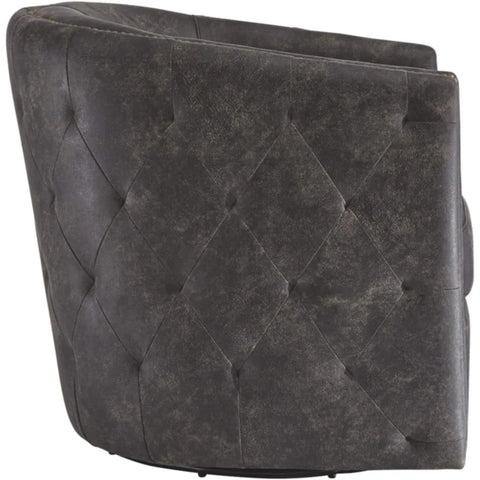 Brentlow Tufted Barrel Accent Swivel Chair, Distressed Black