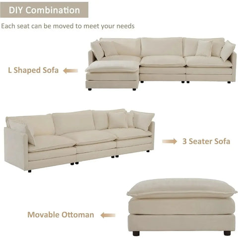 Modular Sectional Sofa, Convertible Modern L Shaped Sofa Chenille Cloud Couches Set with Ottoman for Living Room