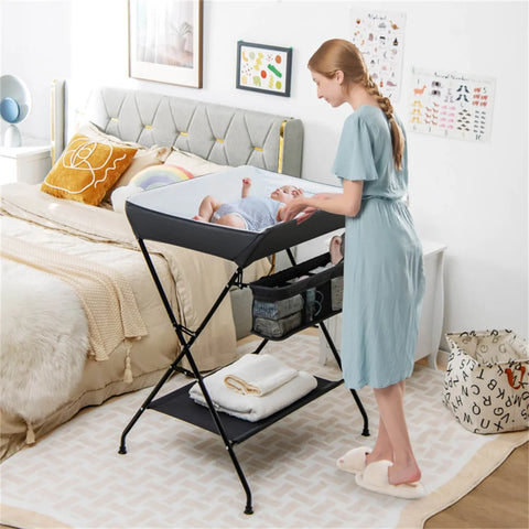 Black Baby Storage Foldable Diaper Changing Table