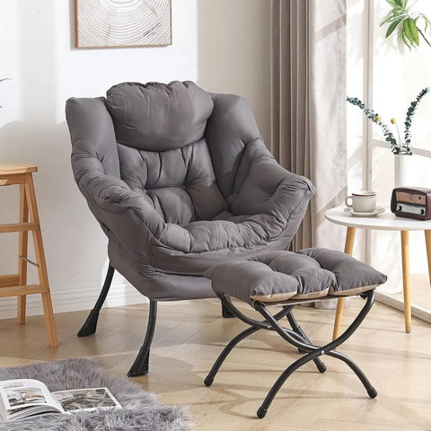 Tiita Lazy Chair with Ottoman, Modern Large Accent Lounge Chair, Leisure Sofa Armchair with Ottoman, Reading Chair