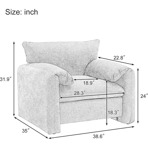 Chenille Oversized Armchair-Modern Accent Chair & Single Sofa Lounge, 38.6'' Wide, Comfortable Seating for Living Room & Bedroom