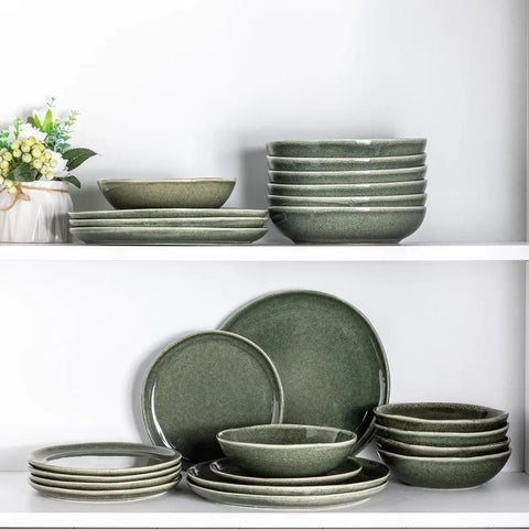 Ceramic Dinnerware Sets,Handmade Reactive Glaze Plates and Bowls Set,Highly Chip and Crack Resistant