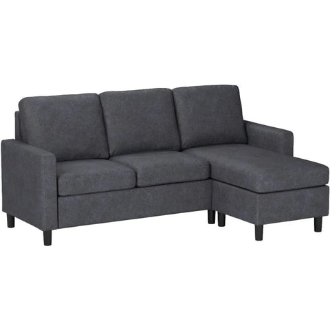 79 Inch Convertible Sectional Sofa Couch, Modern Linen Fabric L-Shaped , 3-Seat Sofa Sectional with Reversible Chaise