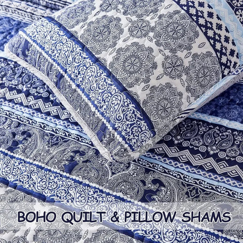 Boho Quilt Set , Yellow Bohemian 3 Pieces Quilt Sets, Lightweight Microfiber Bedspread Coverlet Bedding Set for All Season