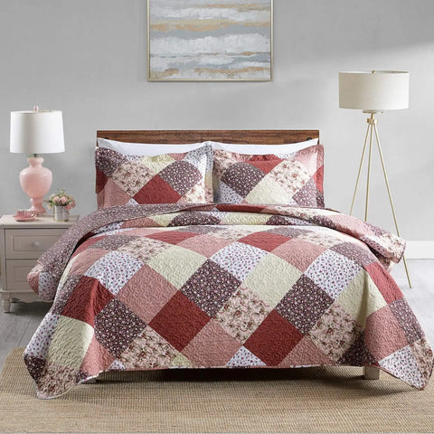 Boryard 3-Piece Full Queen Plaid Quilt Set, Lightweight Soft Full Size Quilt Bedspread Coverlet (90x90 inches) Bedding Set