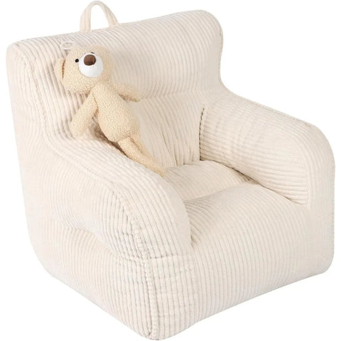 Kids Bean Bag Chair with a Plush Bear, Comfy Toddler Chair for Boys and Girls, Beige kids couch